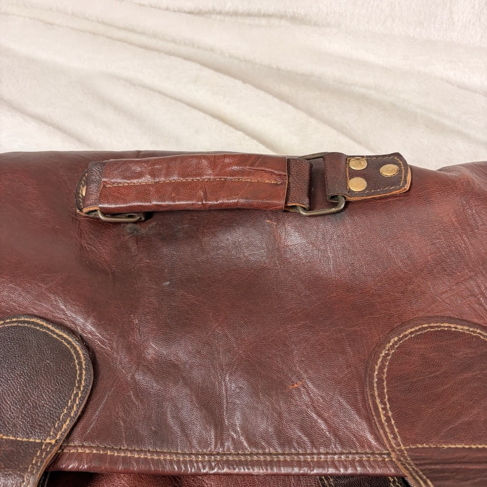 Vintage Leather Messenger Bag Satchel Distressed dual-buckle flap See Pics - Picture 6 of 9